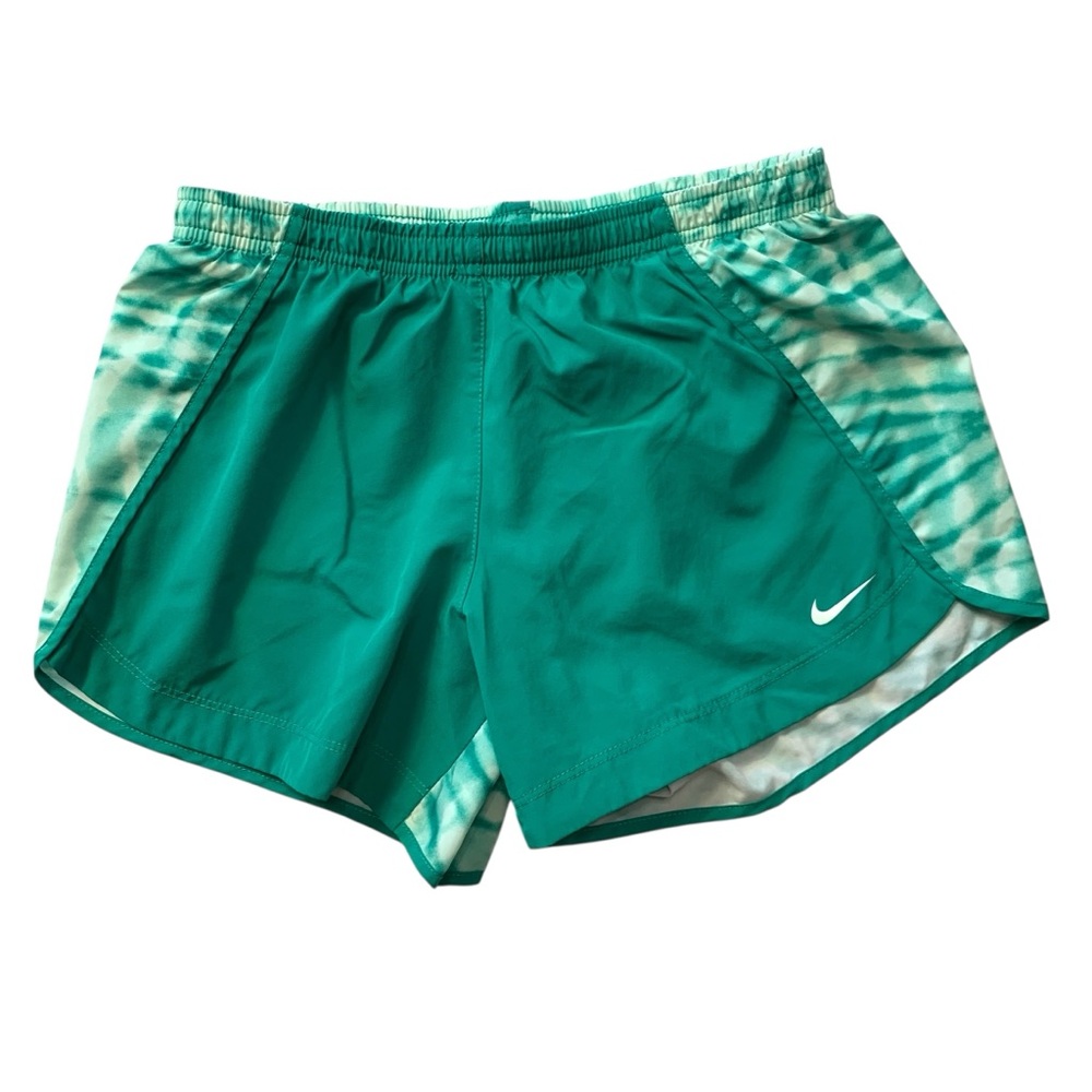Nike Women’s Athletic Shorts – Green & White Tie-Dye Large – Lightweight Dri-FIT